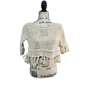 Free Peopl Loose Knit Fringe Sweater Women's S